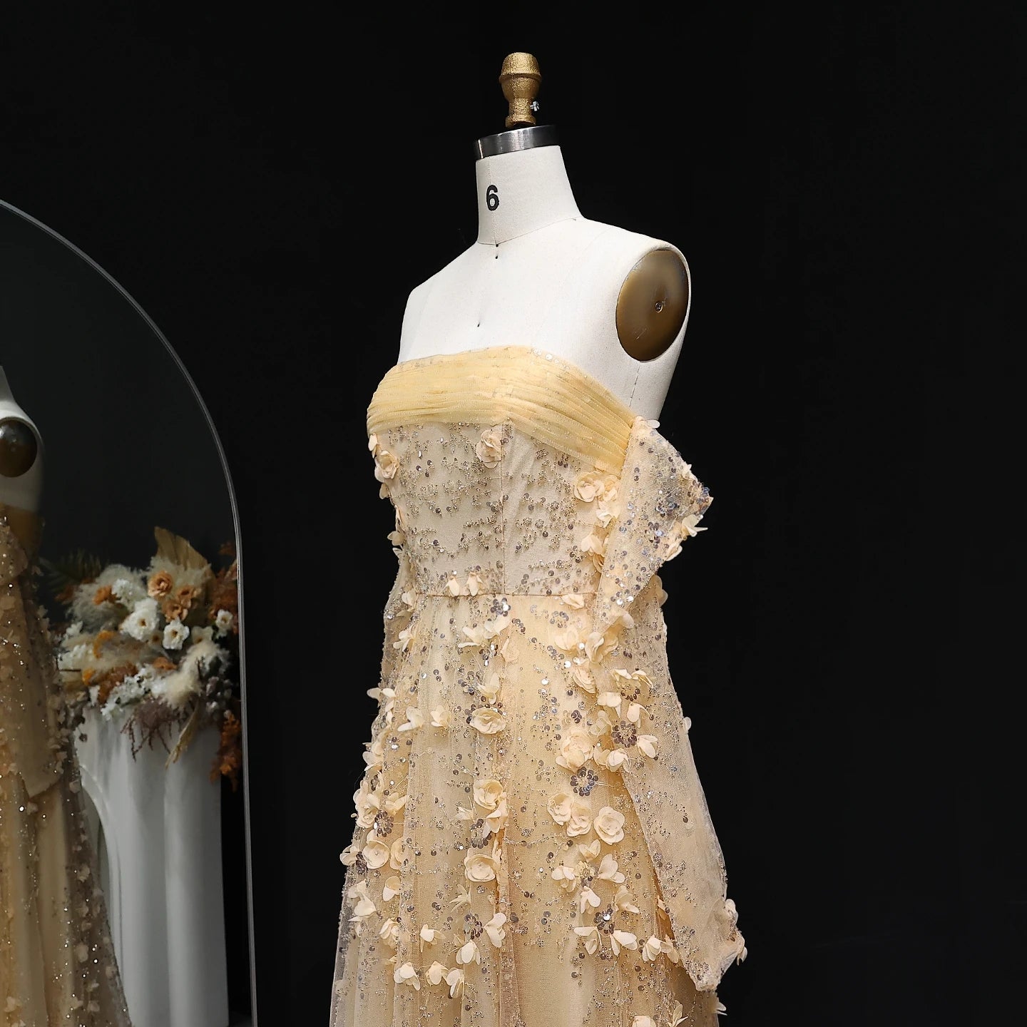 Elegant Blush Pink 3D Flowers Strapless Evening Dress