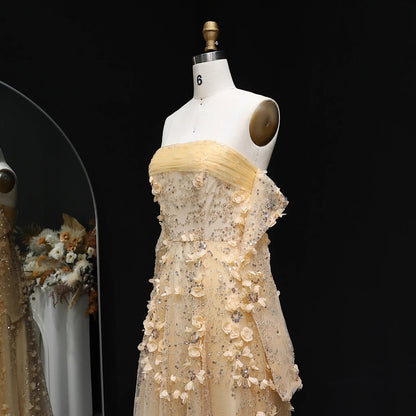 Elegant Blush Pink 3D Flowers Strapless Evening Dress