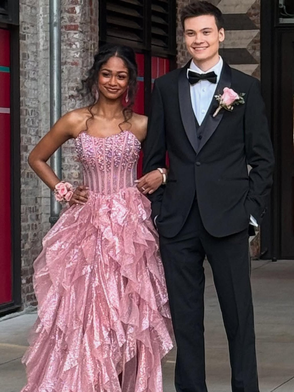 Gorgeous A Line Strapless Pink Corset Long Prom Dress with Beading