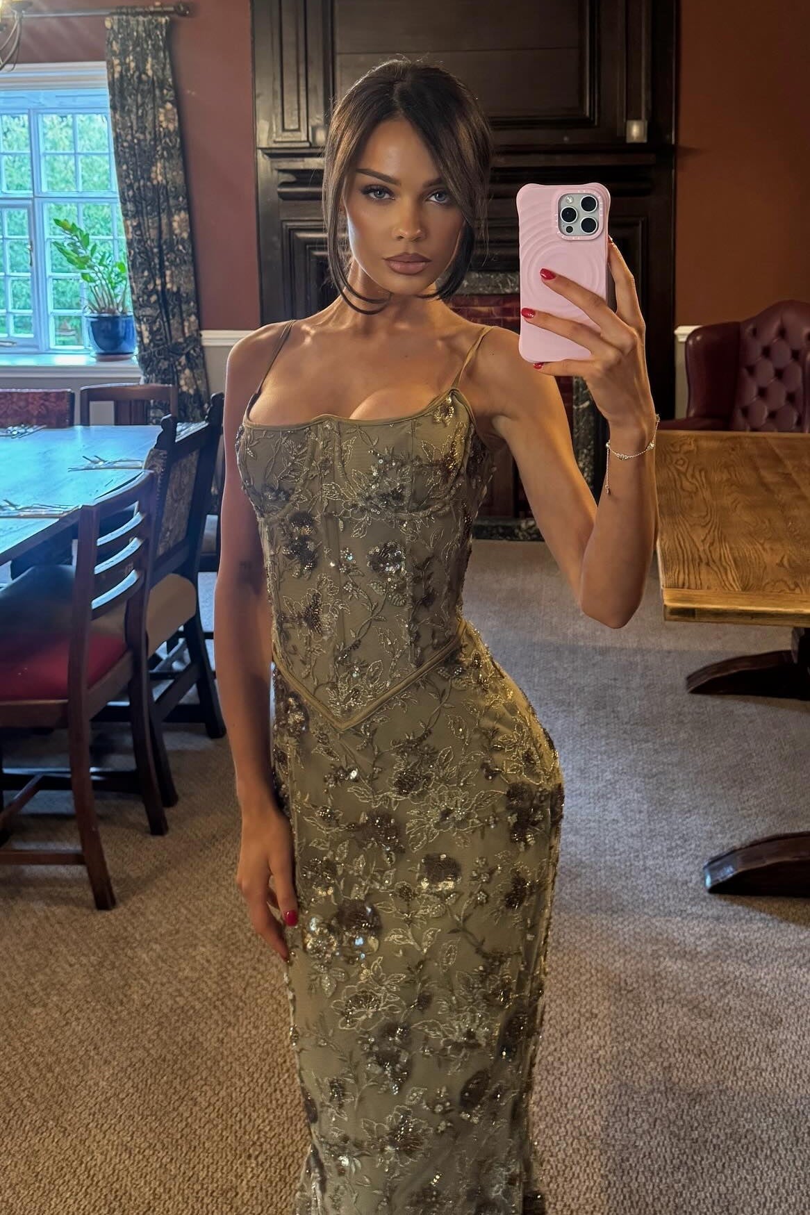 Gorgeous Mermaid Spaghetti Straps Green Lace Long Prom Dress