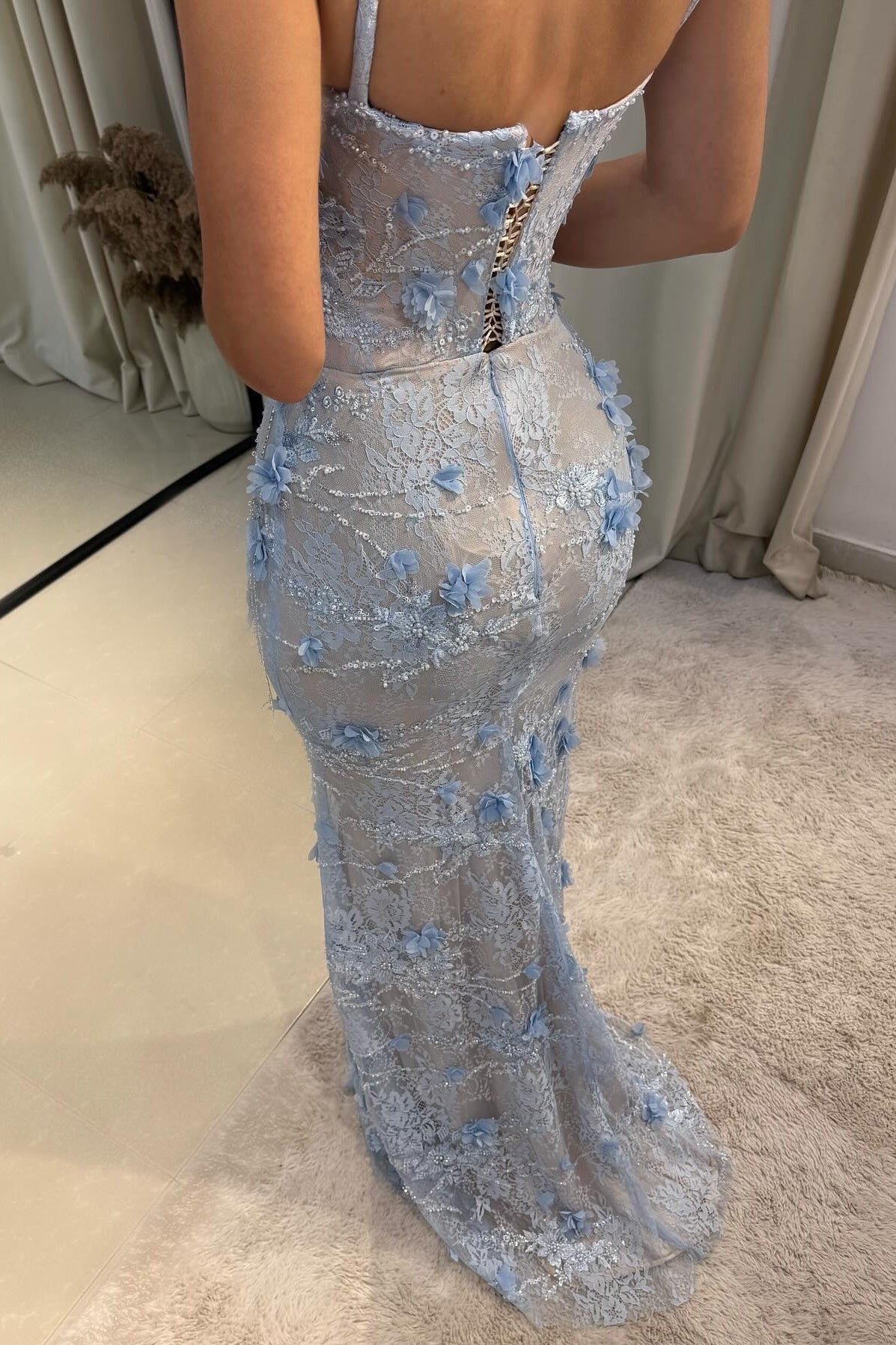 Gorgeous Mermaid Sweetheart Light Blue Long Prom Dress with Appliques