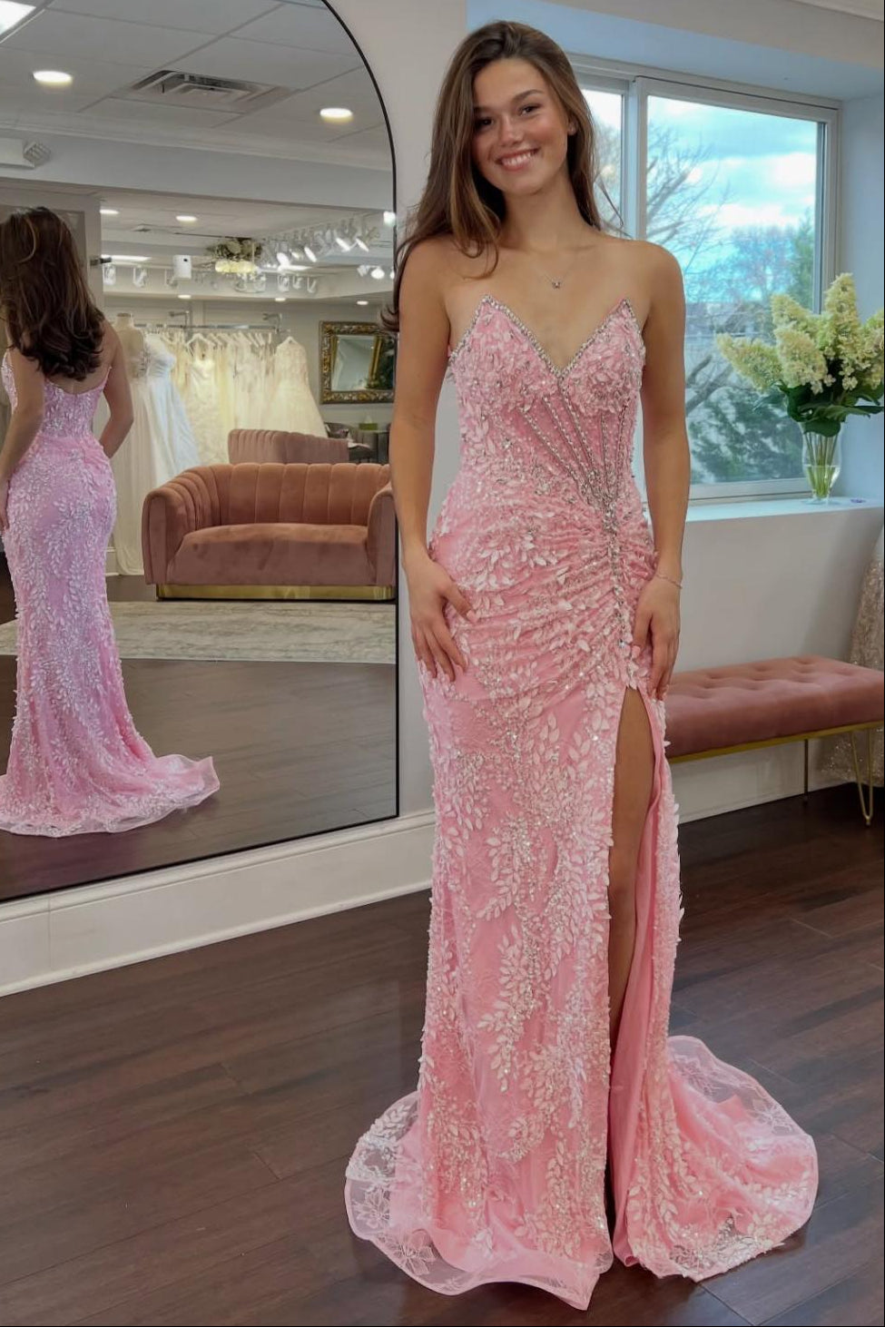 Gorgeous Mermaid Sweetheart Pink Long Prom Dress