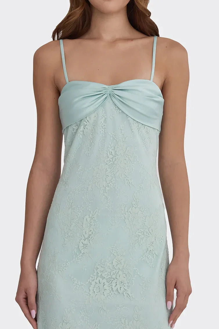 Gorgeous Sheath Spaghetti Strap  Long Prom Dress with Lace