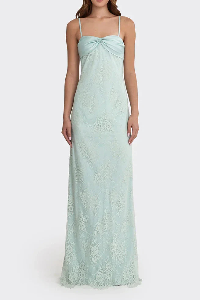 Gorgeous Sheath Spaghetti Strap  Long Prom Dress with Lace