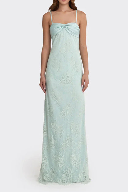 Gorgeous Sheath Spaghetti Strap  Long Prom Dress with Lace