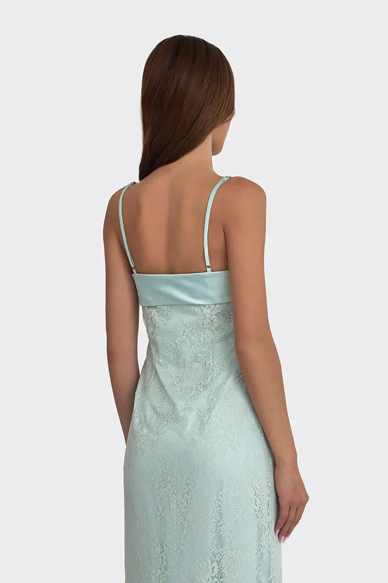 Gorgeous Sheath Spaghetti Strap  Long Prom Dress with Lace