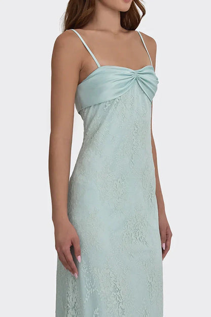 Gorgeous Sheath Spaghetti Strap  Long Prom Dress with Lace