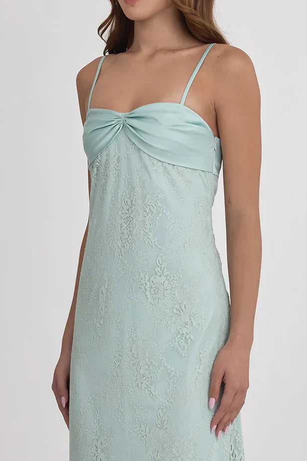 Gorgeous Sheath Spaghetti Strap  Long Prom Dress with Lace