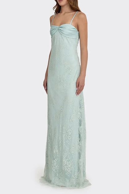 Gorgeous Sheath Spaghetti Strap  Long Prom Dress with Lace