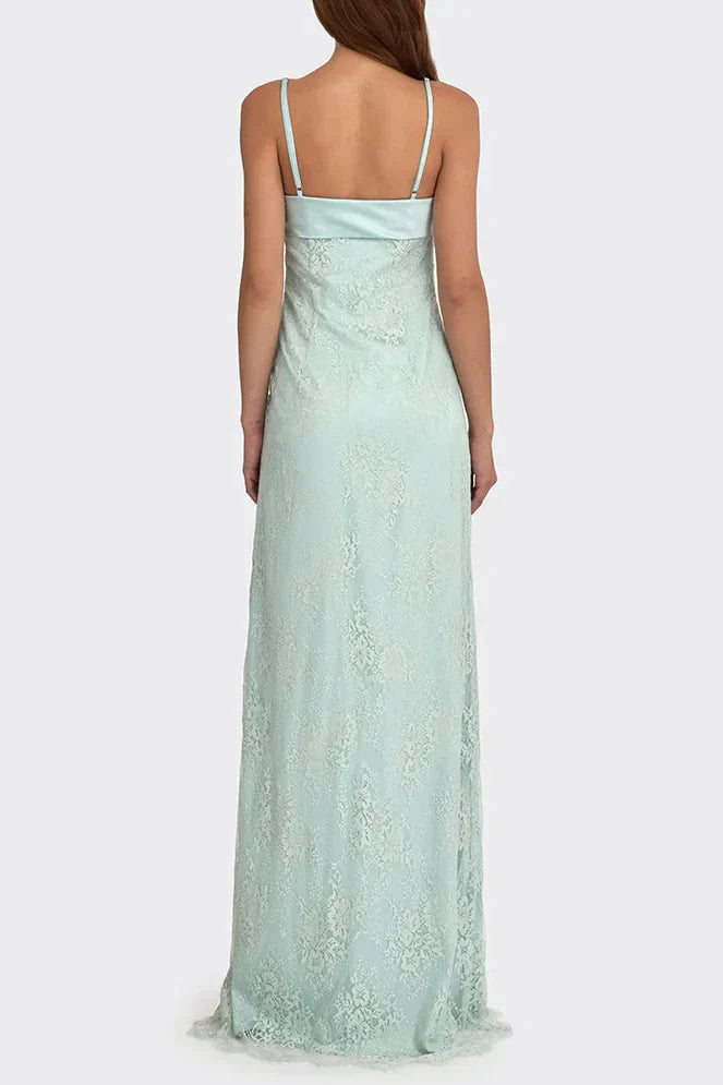 Gorgeous Sheath Spaghetti Strap  Long Prom Dress with Lace