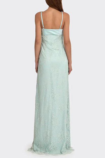 Gorgeous Sheath Spaghetti Strap  Long Prom Dress with Lace