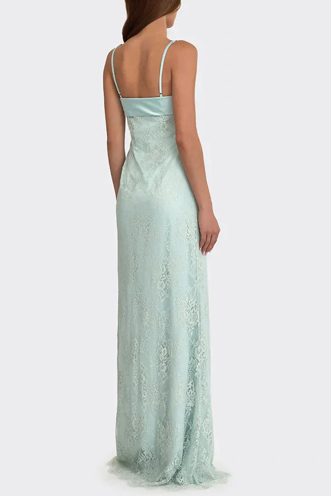 Gorgeous Sheath Spaghetti Strap  Long Prom Dress with Lace