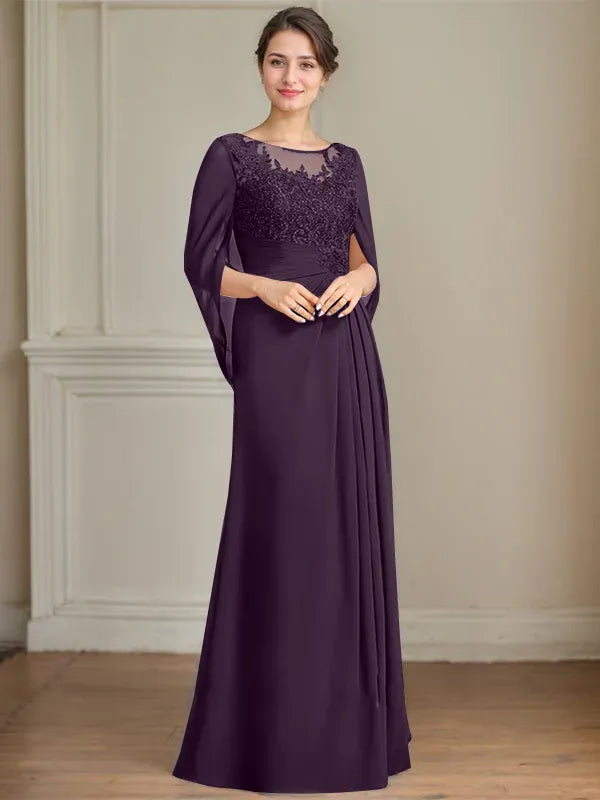 A-Line Scoop Floor-Length Mother of the Bride Dress
