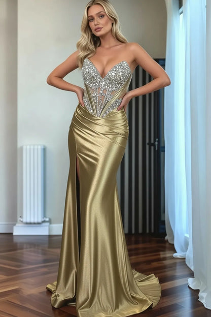Beaded Mermaid Prom Dress Sweetheart Satin Formal Dress
