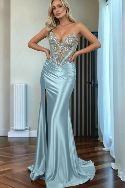 Beaded Mermaid Prom Dress Sweetheart Satin Formal Dress