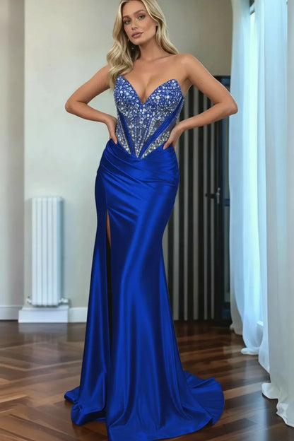 Beaded Mermaid Prom Dress Sweetheart Satin Formal Dress