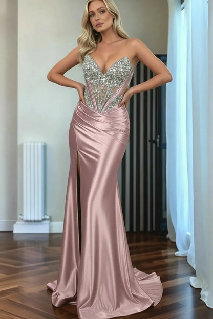 Beaded Mermaid Prom Dress Sweetheart Satin Formal Dress