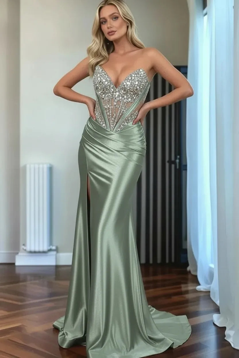 Beaded Mermaid Prom Dress Sweetheart Satin Formal Dress