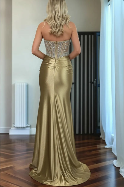 Beaded Mermaid Prom Dress Sweetheart Satin Formal Dress
