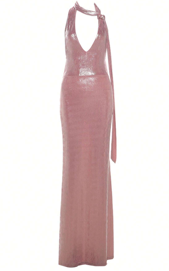 Sexy Pink Halter Backless Party Evening Dress