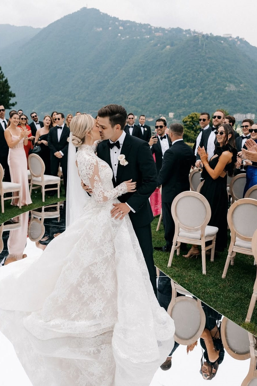 High Neck Long Sleeves Wedding Dress A Line Lace Bridal Gown