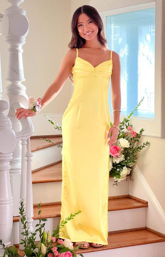 Honey Yellow Maxi Prom Dress