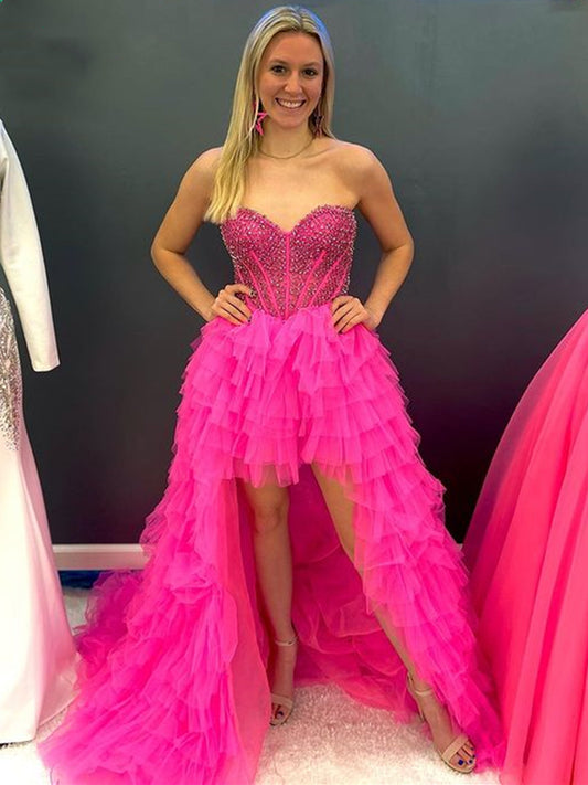 Hot Pink High Low Formal Evening Dress