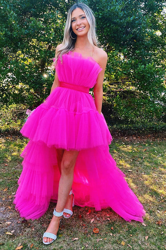 Hot Pink High Low Formal Graduation Dress