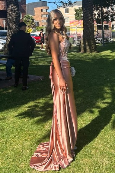 Hot Mermaid Strapless Dark Pink Corset Prom Dress with Beading