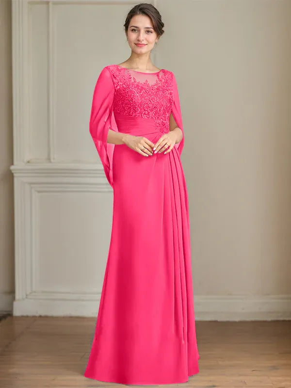 A-Line Scoop Floor-Length Mother of the Bride Dress