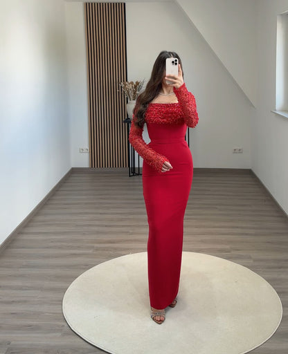 Elegant Long Sleeves Suit Collar Empire-Waist Evening Dress