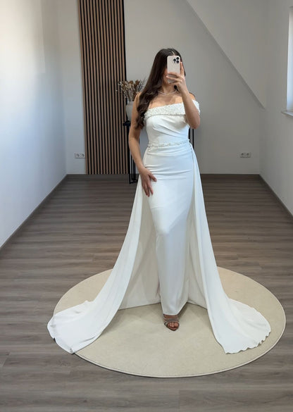 Long Sleeves Off-Shoulder Ruched Evening Dress