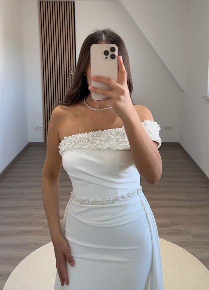 Long Sleeves Off-Shoulder Ruched Evening Dress