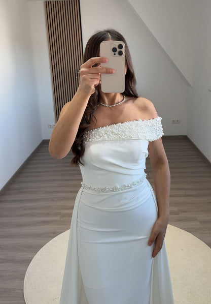 Long Sleeves Off-Shoulder Ruched Evening Dress