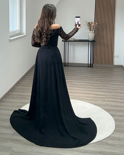 Long Sleeves Scoop Backless Evening Dress