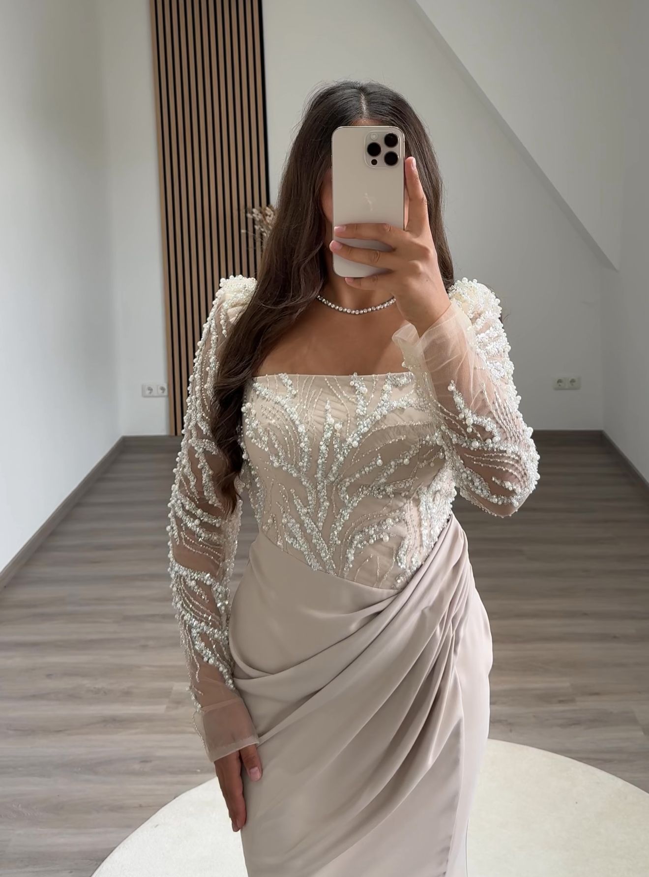 Long Sleeves One Shoulder Ruched Evening Dress