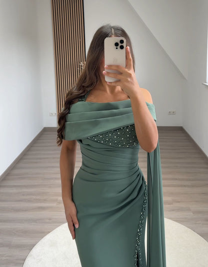 A-Line Strapless Sleeveless Beads Evening Dress