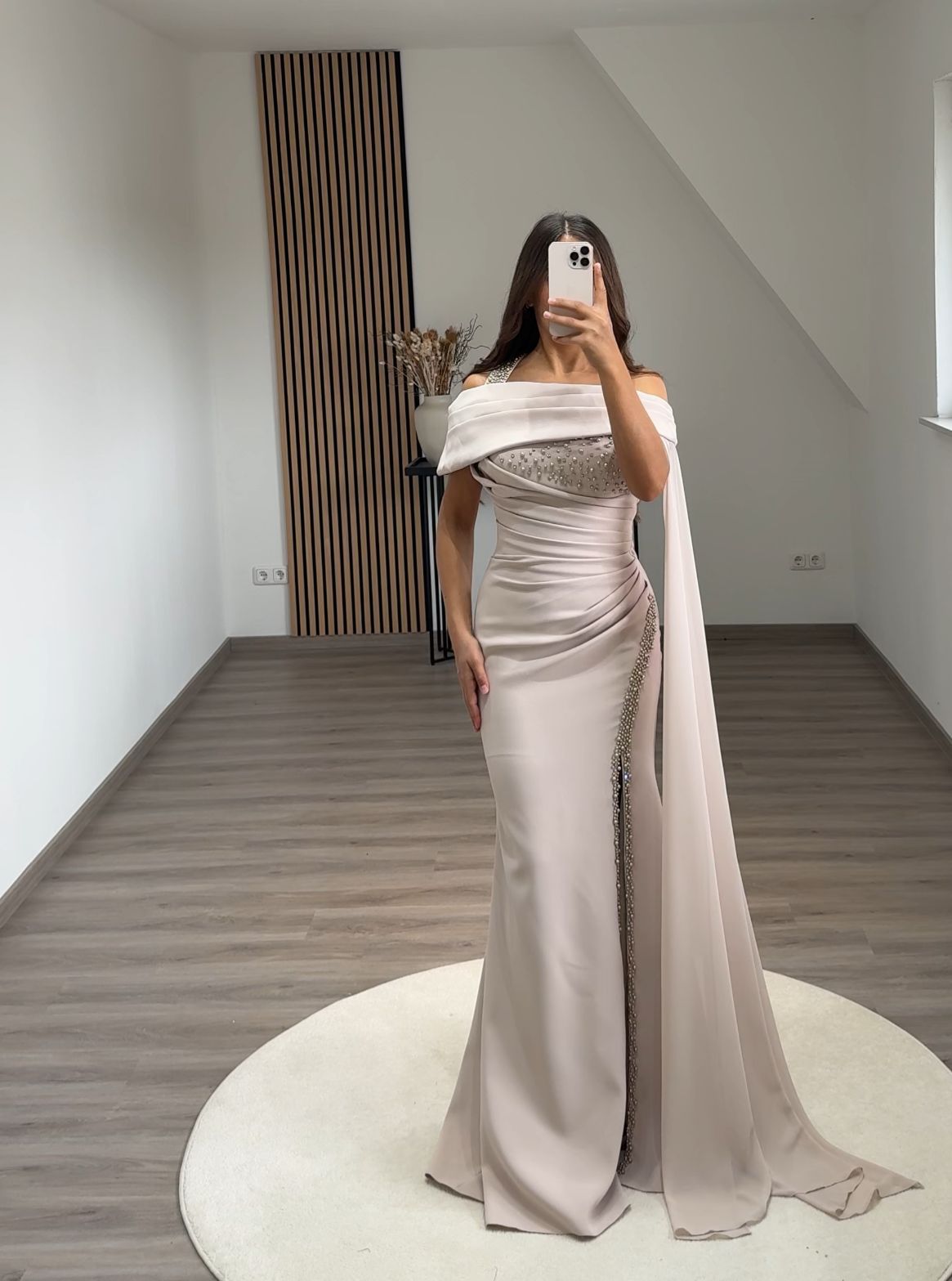 Mermaid Off-Shoulder Prom Dress with Slit Ruched Evening Party Dress