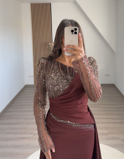 Cap Sleeves Off-Shoulder Sequins Evening Dress