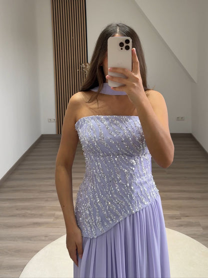 Off-Shoulder Sleeveless Slit Ruched Evening Dress