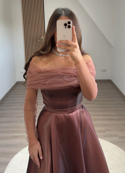 A-Line Sleeveless Off-Shoulder Evening Dress