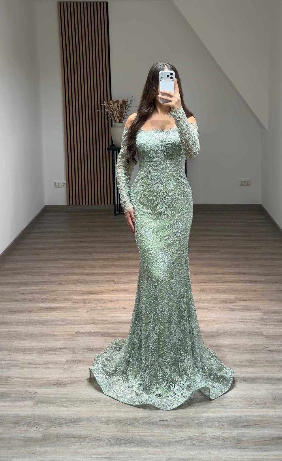 Elegant Long Sleeves Scoop Sequins A-Line Evening Dress