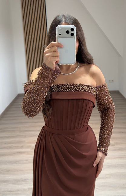 Mermaid Velvet Off the Shoulder Long Formal Dress with Sleeves