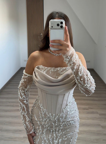 Simple A-Line Long Sleeves Empire-Waist Evening Formal Dress