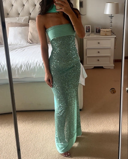 Mint Green Sequin Strapless Gown
