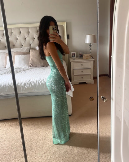 Mint Green Sequin Strapless Gown