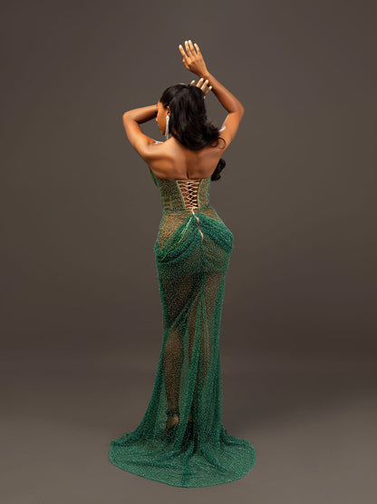 Dark Green Sleeveless Scoop Corset A-Line Prom Dress