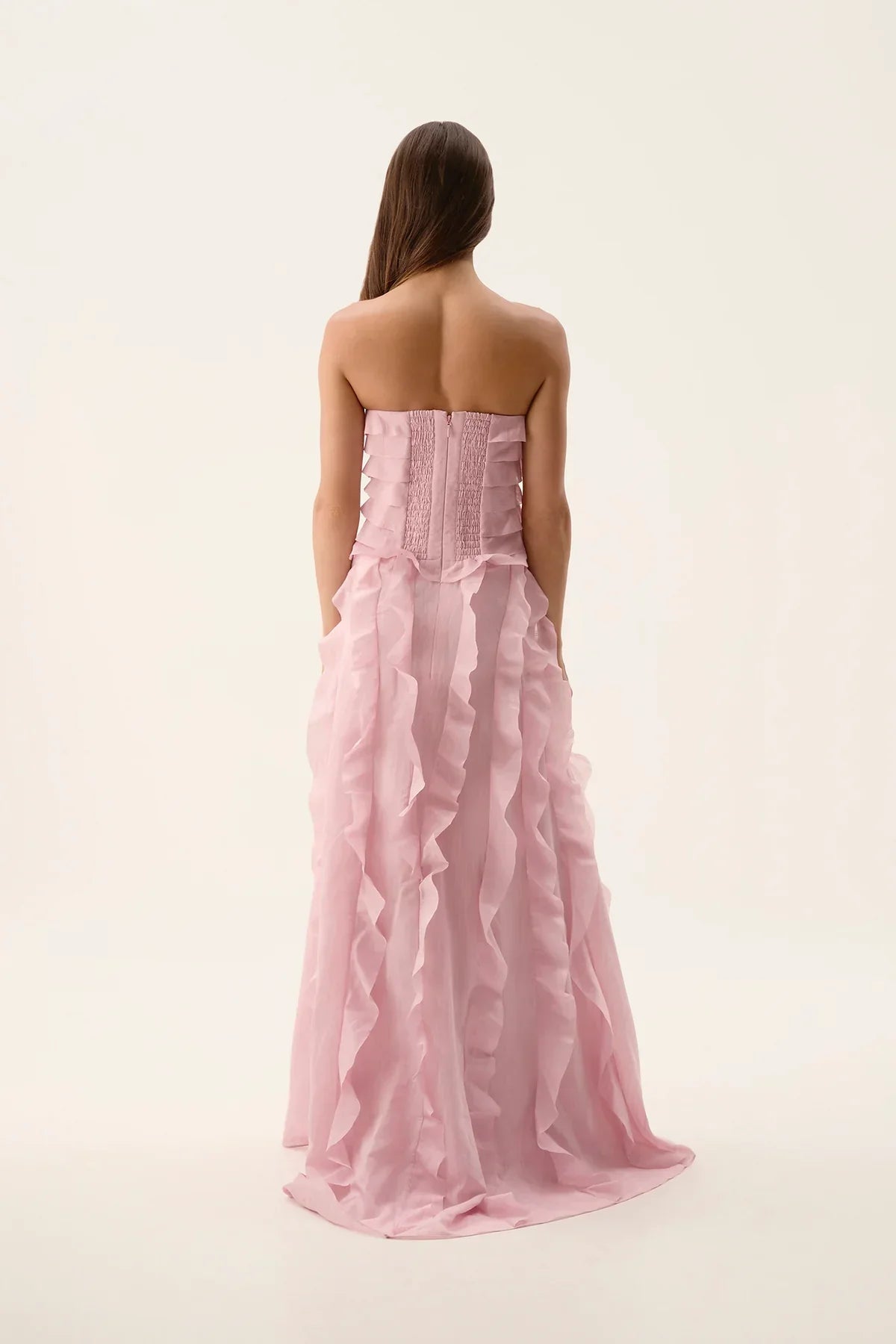 Light Yellow Tube Top Ruffles Column Prom Dress