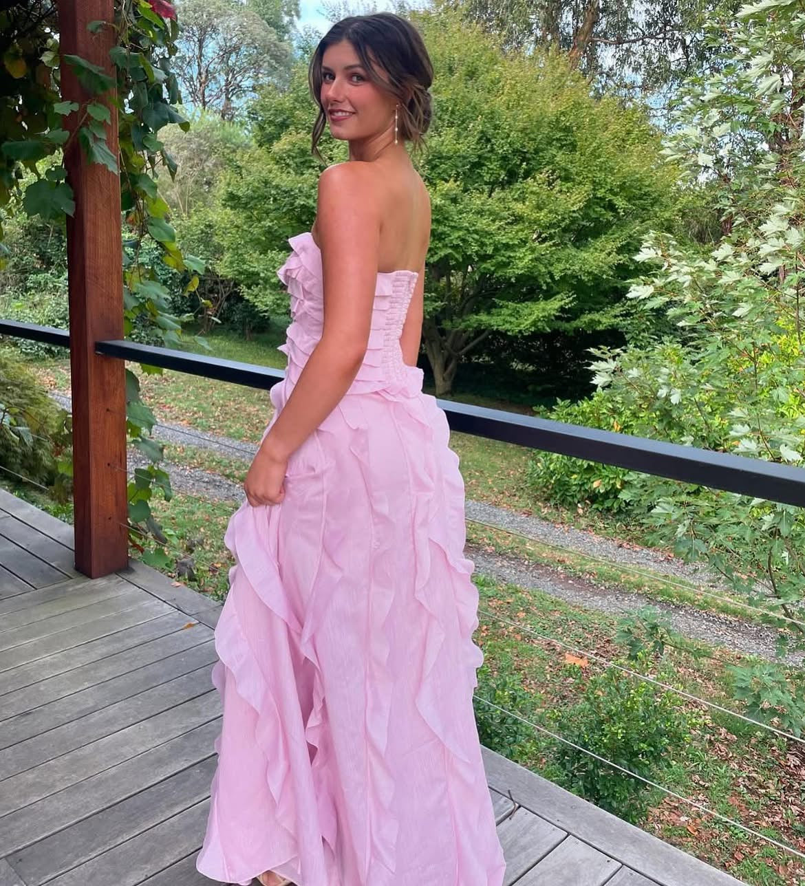 Light Yellow Tube Top Ruffles Column Prom Dress
