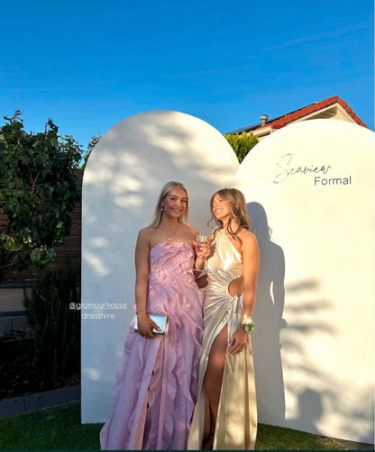 Light Yellow Tube Top Ruffles Column Prom Dress